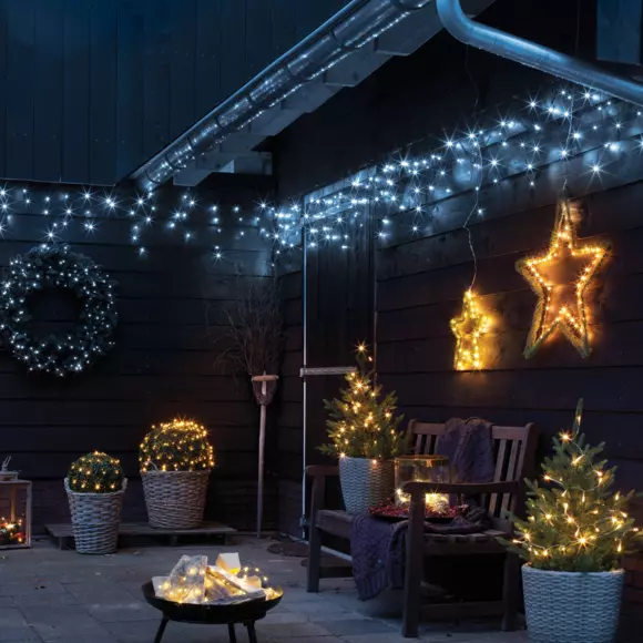 Eminza Stalactite Lumineuse 11 M 259 LED Câble Noir Stars Blanc Froid