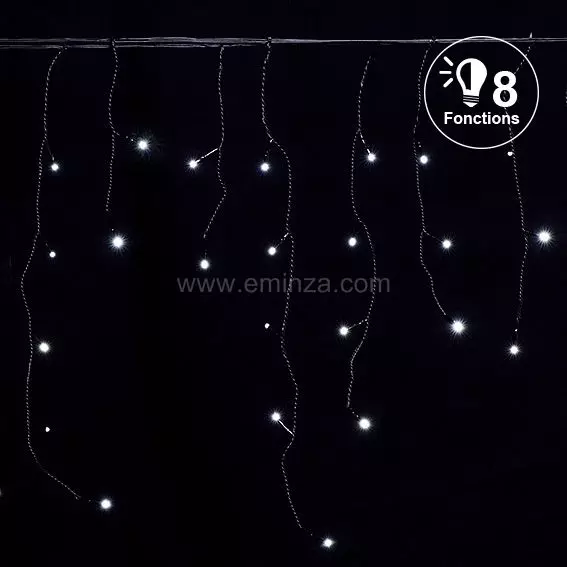 eminza Stalactite lumineuse 7 50 m 175 LED câble noir Blanc froid
