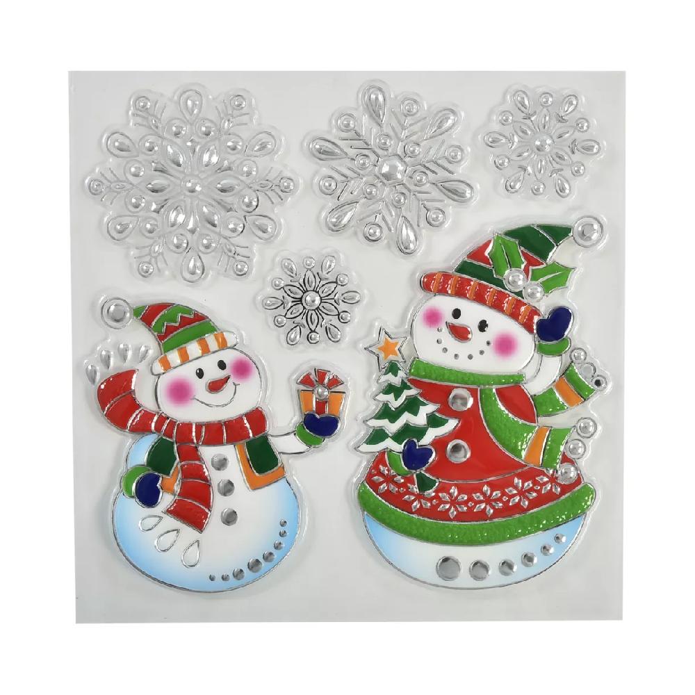 eminza Stickers de Noël pour fenêtre Bonhomme de neige et flocons