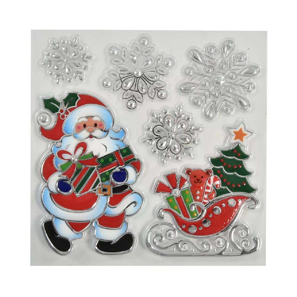 eminza Stickers de Noël pour fenêtre Papa Noël et flocons