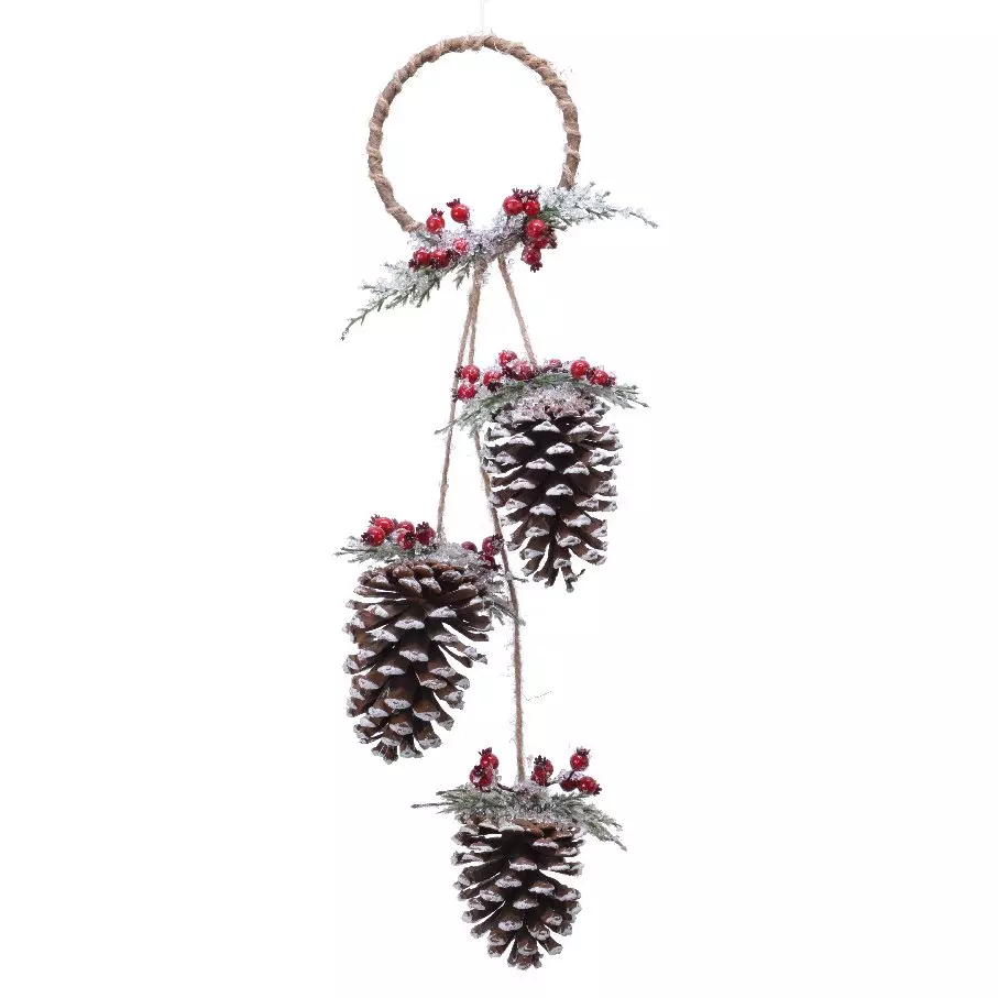 eminza Suspension 3 pommes de Pin (60 cm) Anouk givré