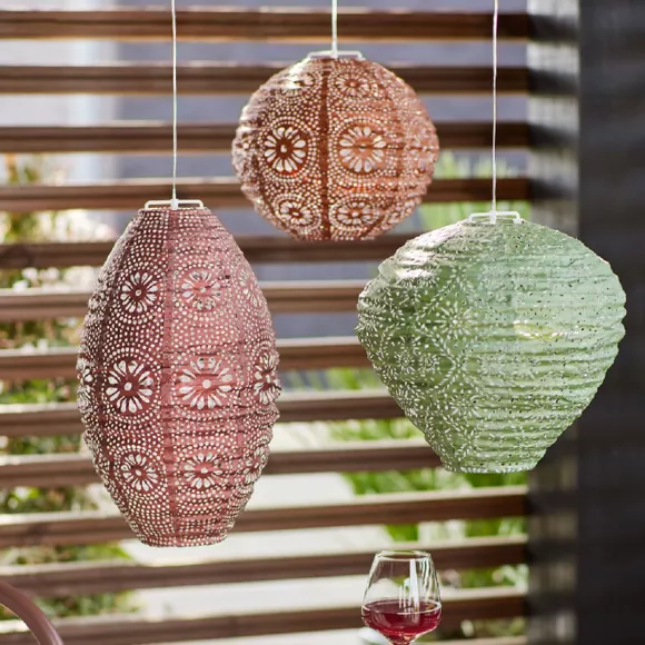 Eminza Suspension De Jardin Solaire (H23 Cm) Lanterne Ajourée Orange