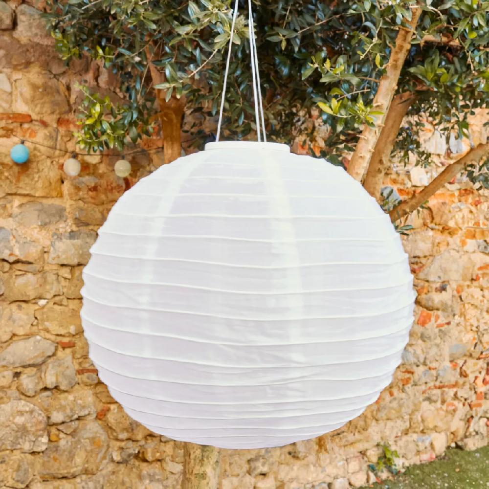 eminza Suspension de jardin solaire (H35 cm) Lanterne chinoise Blanche