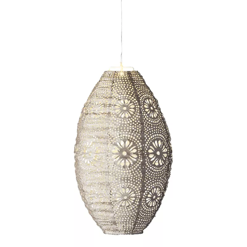 eminza Suspension de jardin solaire (H38 cm) Lanterne ajourée Marron clair