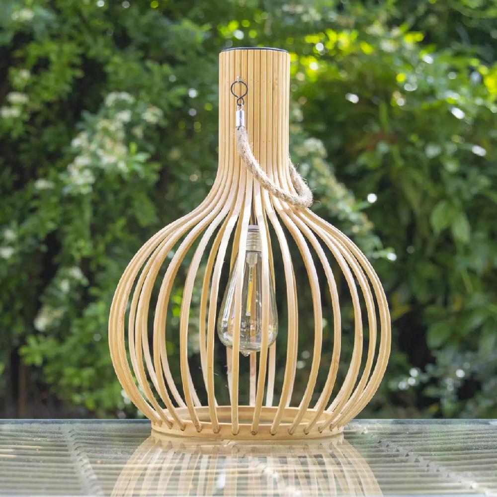 eminza Suspension de jardin solaire LED (H40 cm) Bambou Beige naturel