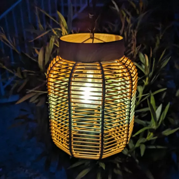 Eminza Suspension De Jardin Solaire Résine Tressée LED (D20 Cm) Toscane Vert