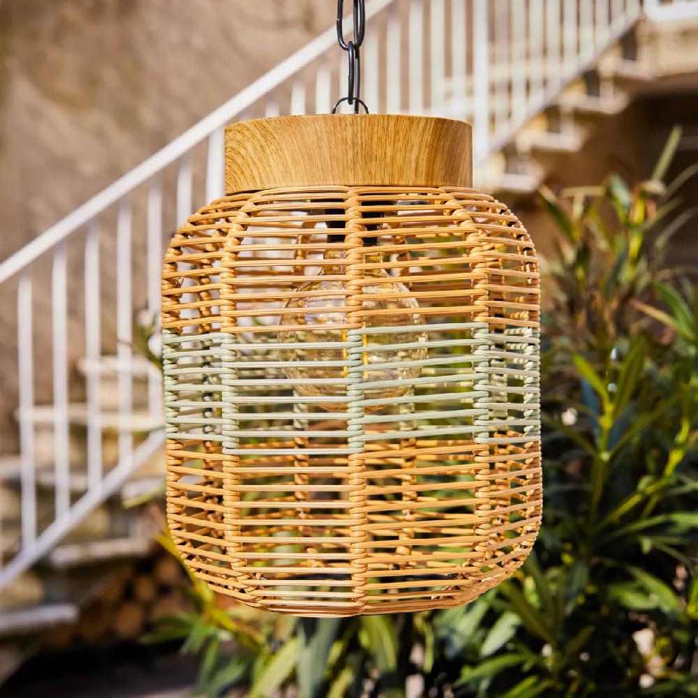 eminza Suspension de jardin solaire résine tressée LED (D20 cm) Toscane Vert