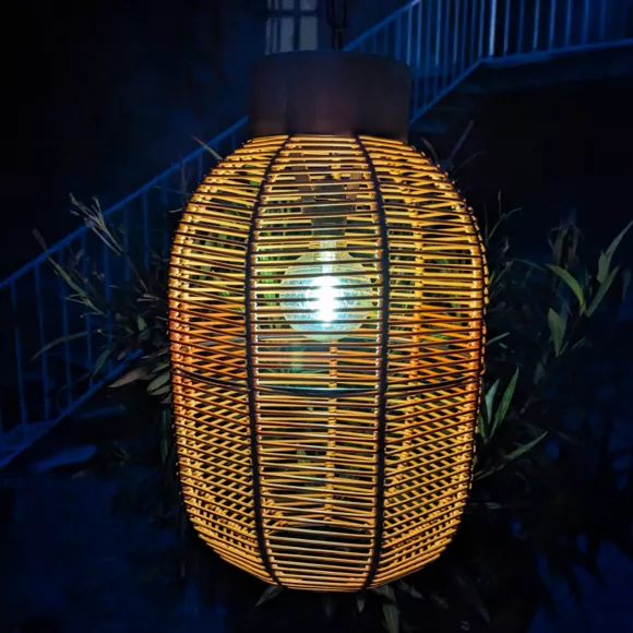 Eminza Suspension De Jardin Solaire Résine Tressée LED (D27 Cm) Toscane Terracotta