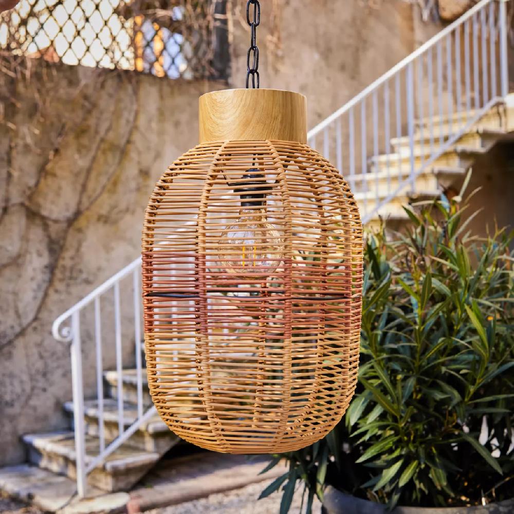 eminza Suspension de jardin solaire résine tressée LED (D27 cm) Toscane Terracotta