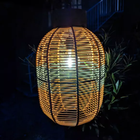 Eminza Suspension De Jardin Solaire Résine Tressée LED (D27 Cm) Toscane Vert
