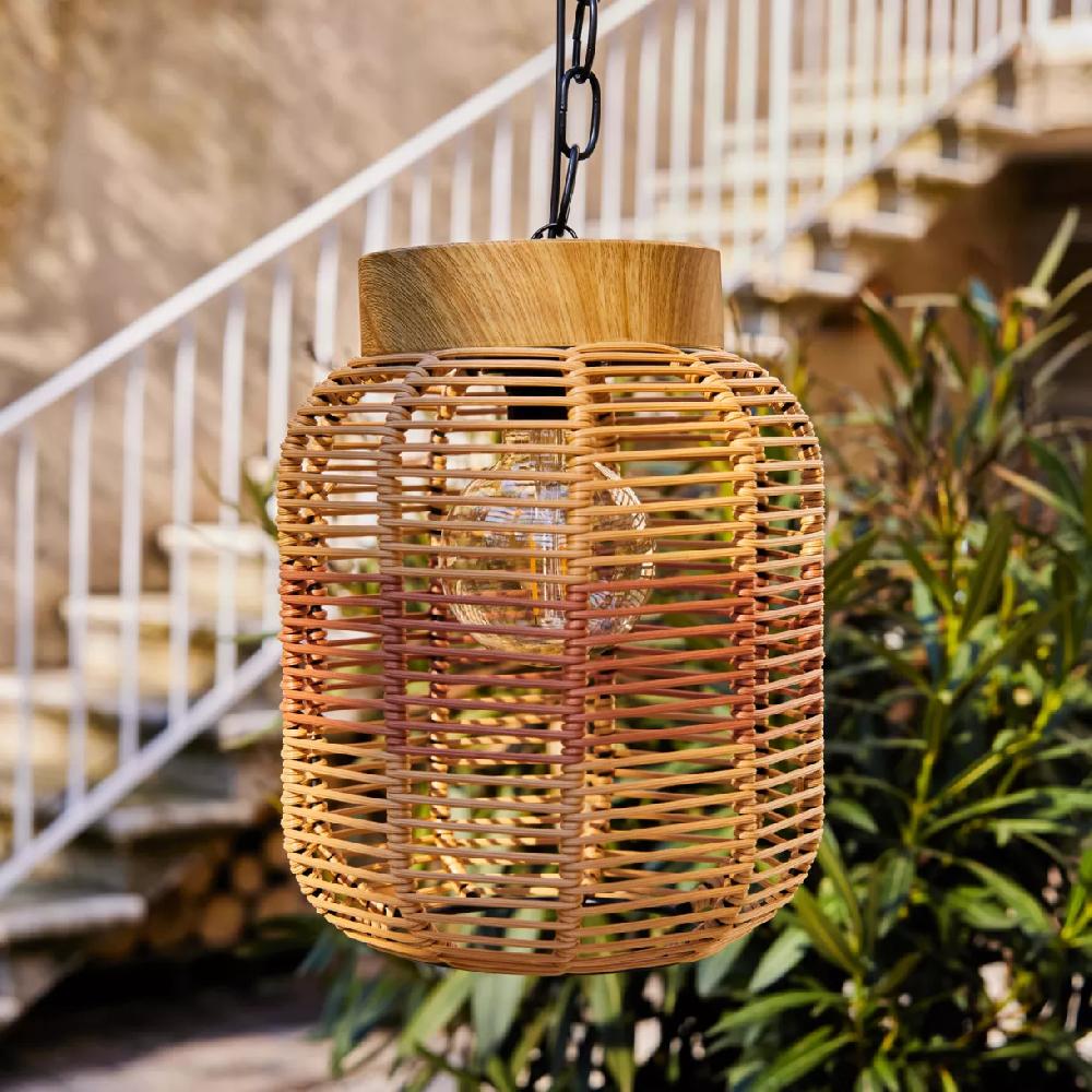 eminza Suspension de jardin solaire résine tressée LED (D20 cm) Toscane Terracotta