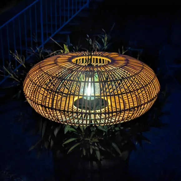 Eminza Suspension De Jardin Solaire Résine Tressée LED (D49 Cm) Sienna Naturel