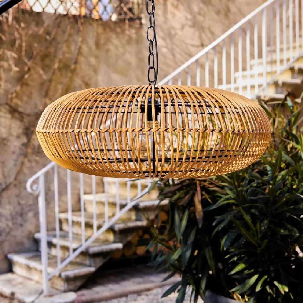 eminza Suspension de jardin solaire résine tressée LED (D49 cm) Sienna Naturel