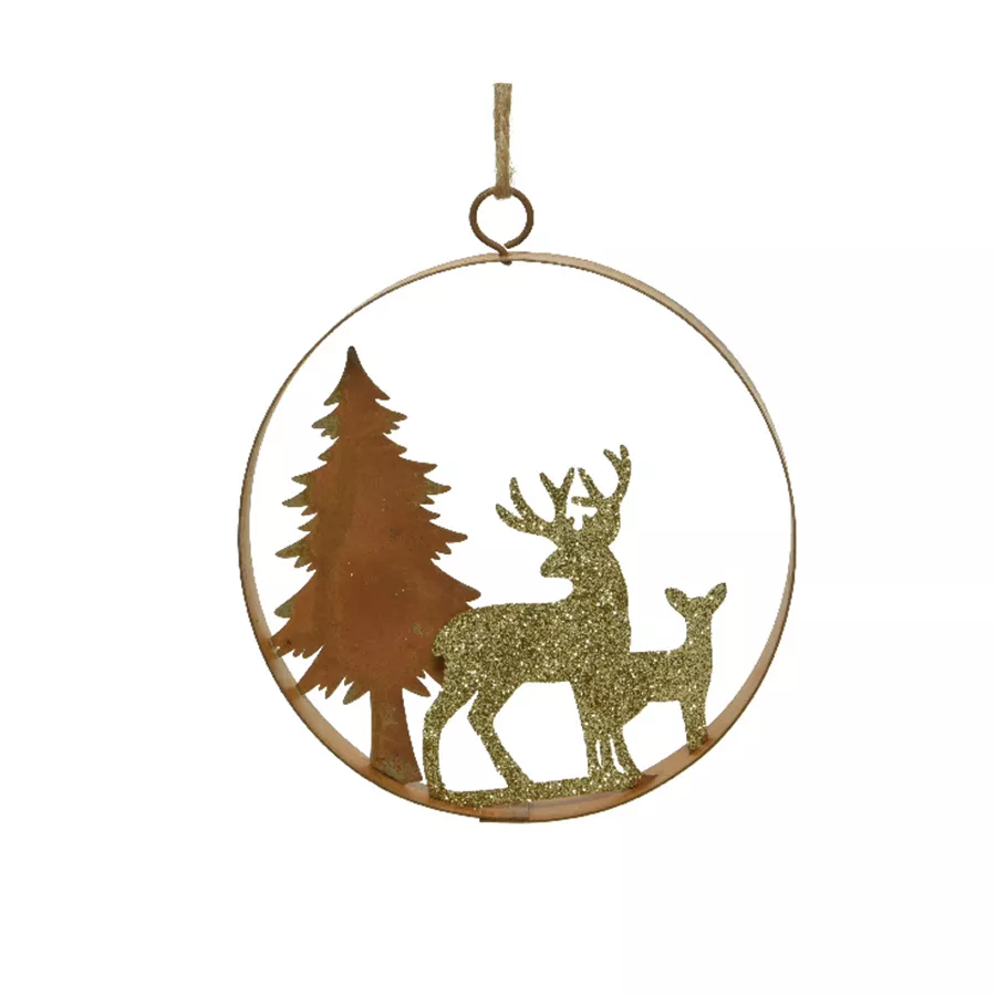 eminza Suspension de Noël (D12 cm) Cerf des forêts Or pailleté