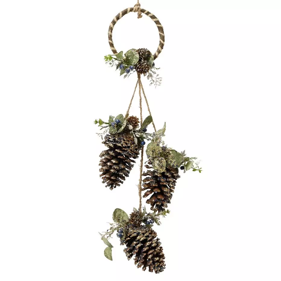 eminza Suspension de Noël déco (55 cm) Pommes de pin givrées
