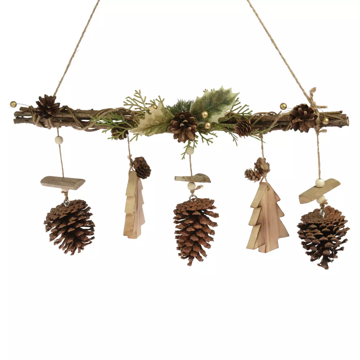 eminza Suspension décorative (52 x H22 cm) Pommes de pin et sapins