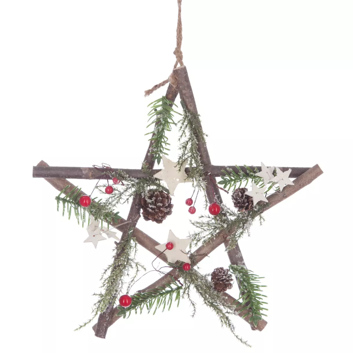 eminza Suspension en bois (H28 cm) Étoile de Noël Naturel
