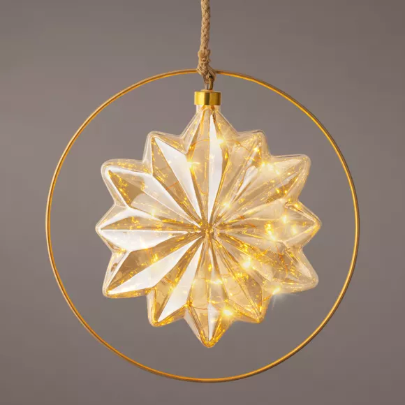 Eminza Suspension Lumineuse à Piles 15 LED (D26 Cm) Flocon D’Hiver Ambre/blanc Chaud