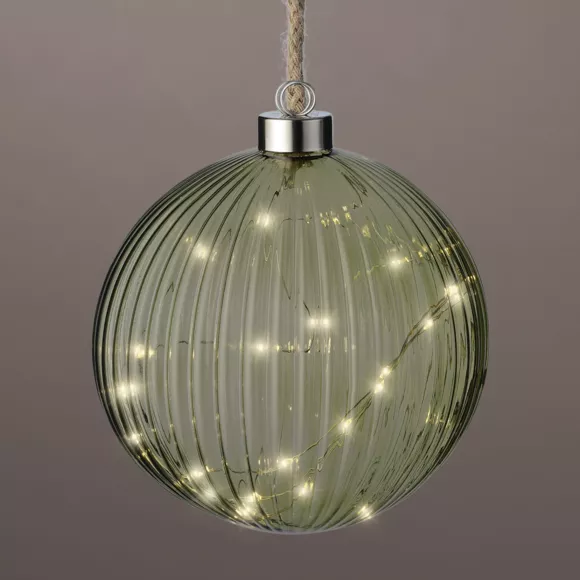 Eminza Suspension Lumineuse à Piles 30 LED (D14 Cm) Vintage Thé Vert/blanc Chaud