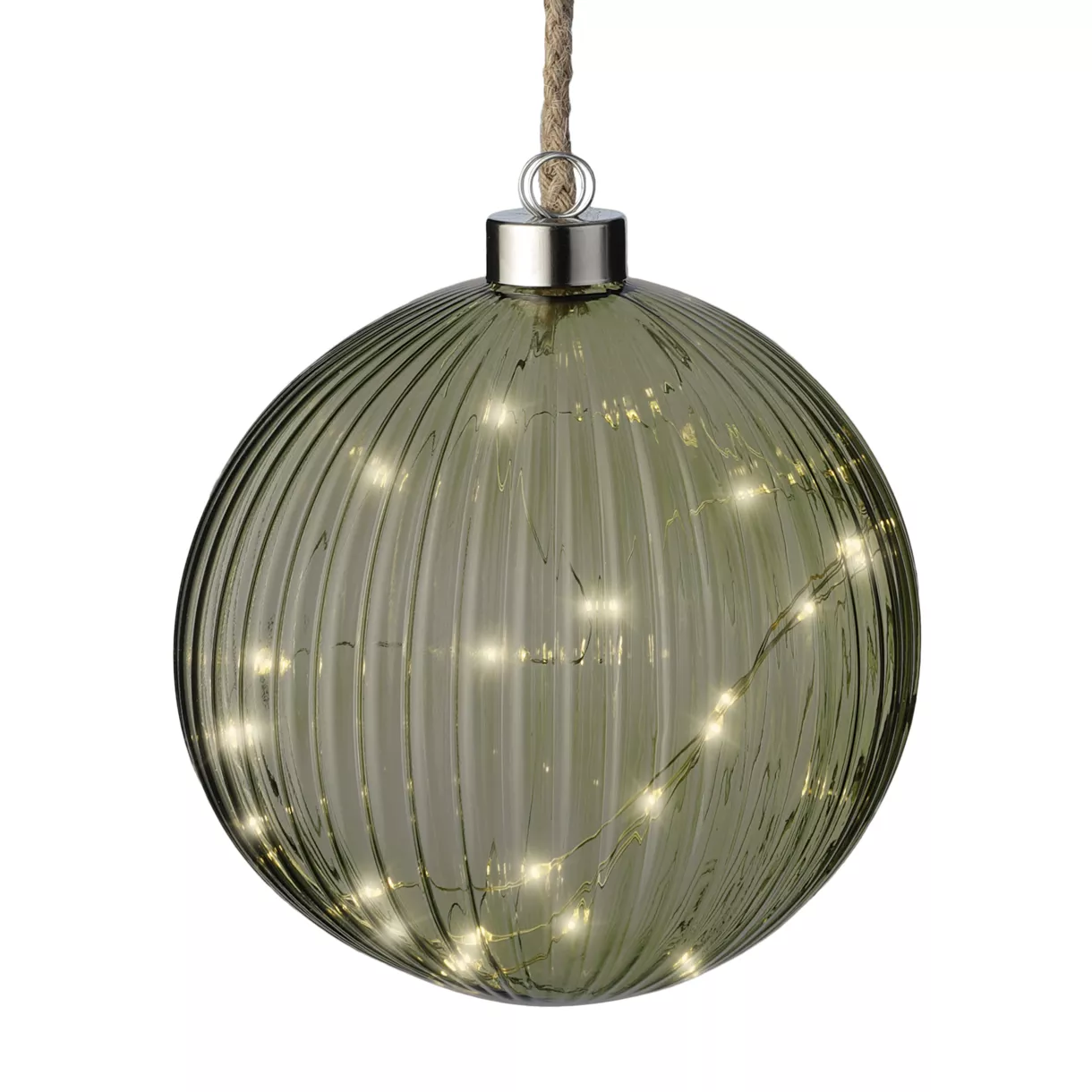 eminza Suspension lumineuse à piles 30 LED (D14 cm) Vintage Thé vert/blanc chaud