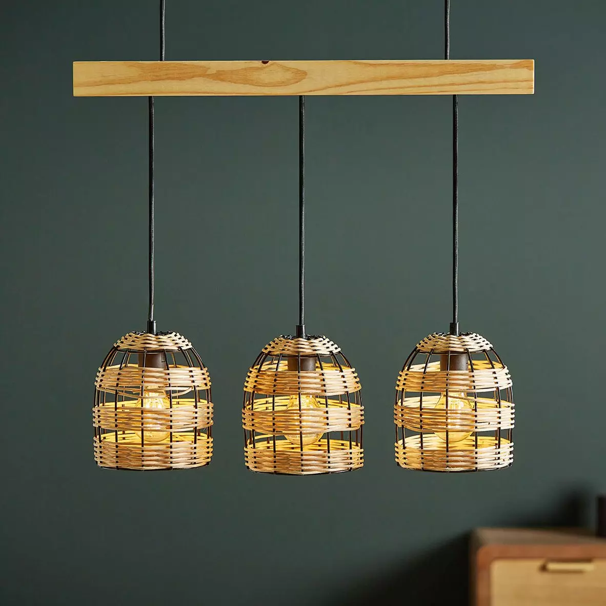eminza Suspension lumineuse bambou 3 douilles (L60 cm) Domo Naturel