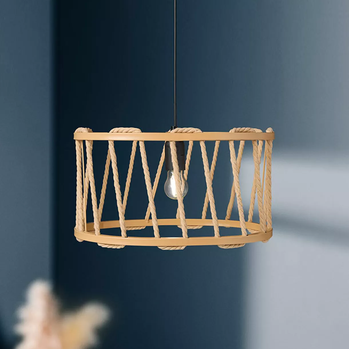 eminza Suspension lumineuse en corde (D38 cm) Malo Naturel