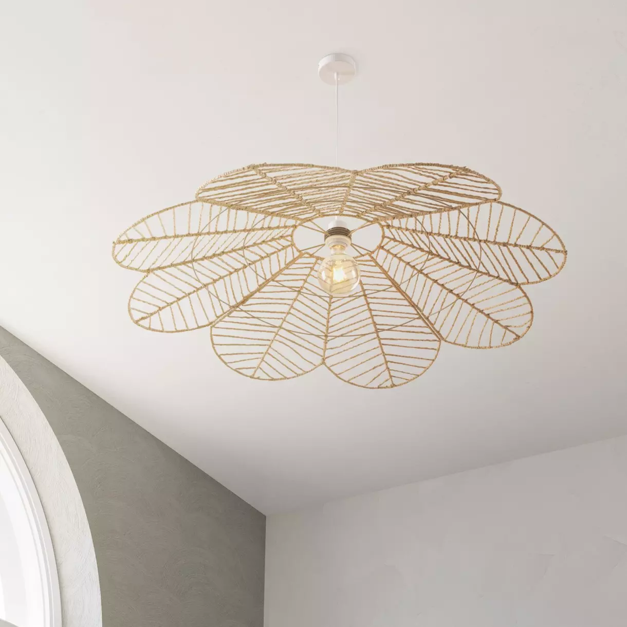 eminza Suspension lumineuse en corde (D98 cm) Fleur Folk Naturel