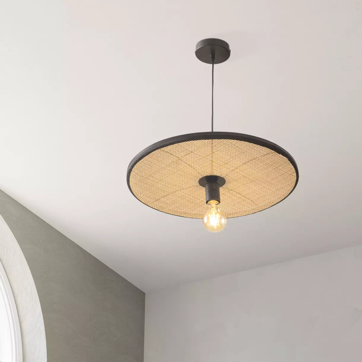 eminza Suspension lumineuse en rotin (D44 5 cm) Olme Beige