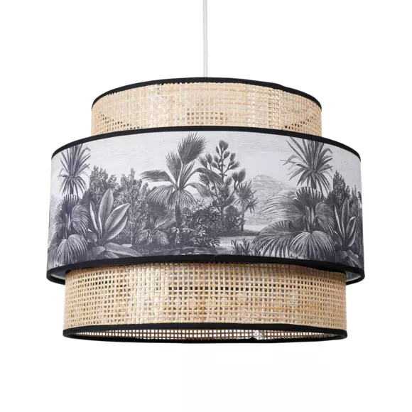 Eminza Suspension Lumineuse En Rotin Double (D35 Cm) Ombrage Noir Et Naturel