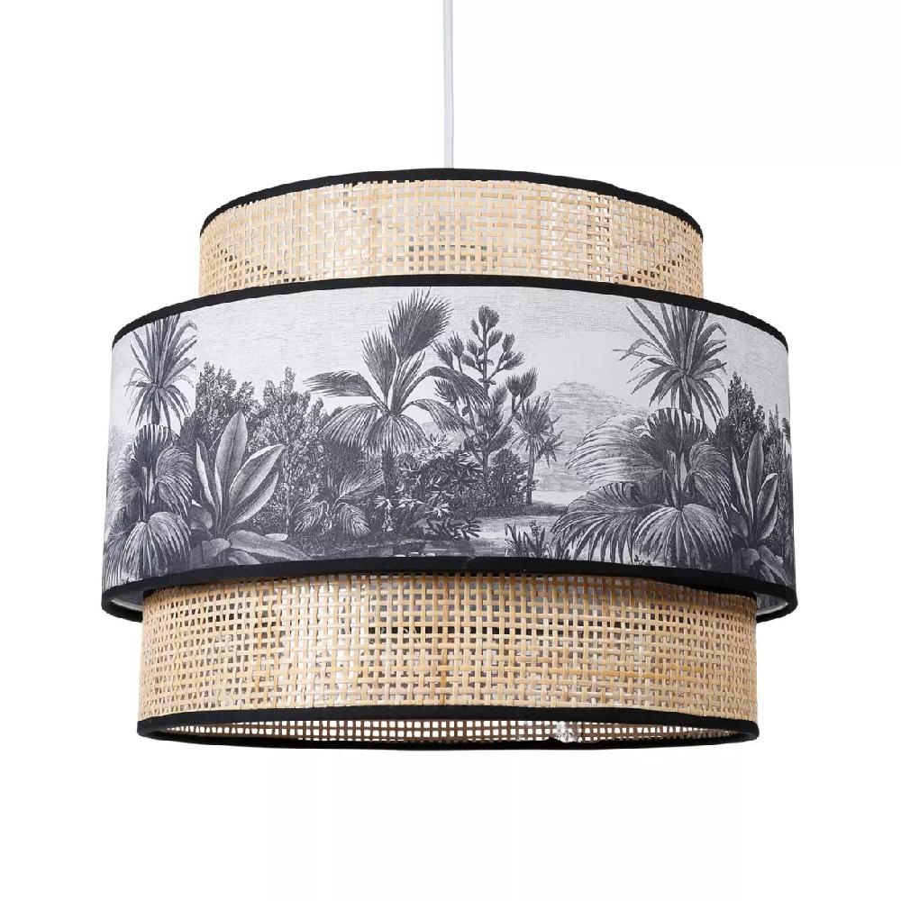 eminza Suspension lumineuse en rotin triple (D40 cm) Ombrage Noir et naturel