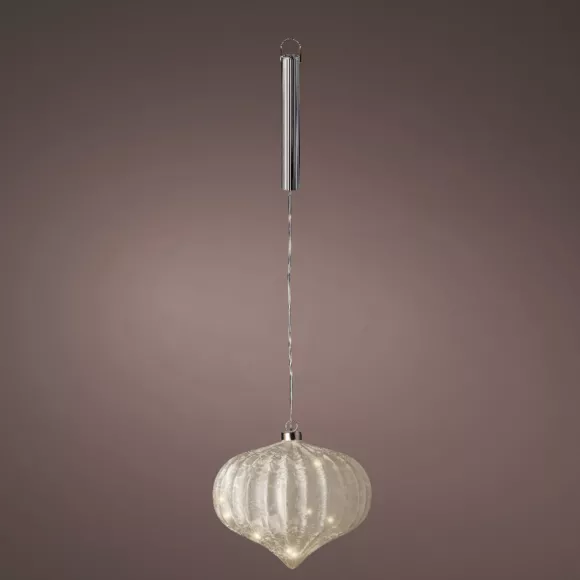 Eminza Suspension Lumineuse En Verre à Piles 15 LED (D20 Cm) Oignon Glacé Blanc Chaud