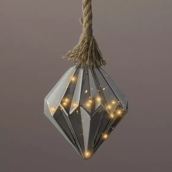 Eminza Suspension Lumineuse En Verre à Piles 15 LED (H20 Cm) Diamant Gris/blanc Chaud