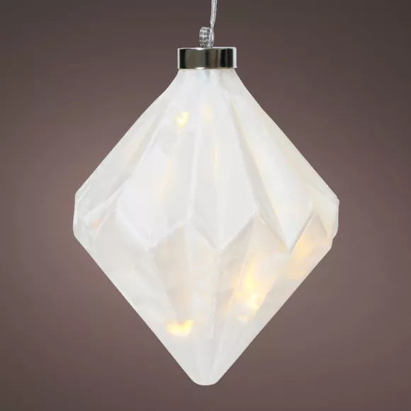 Eminza Suspension Lumineuse En Verre à Piles 15 LED (H20 Cm) Diamant Glacé Blanc Chaud