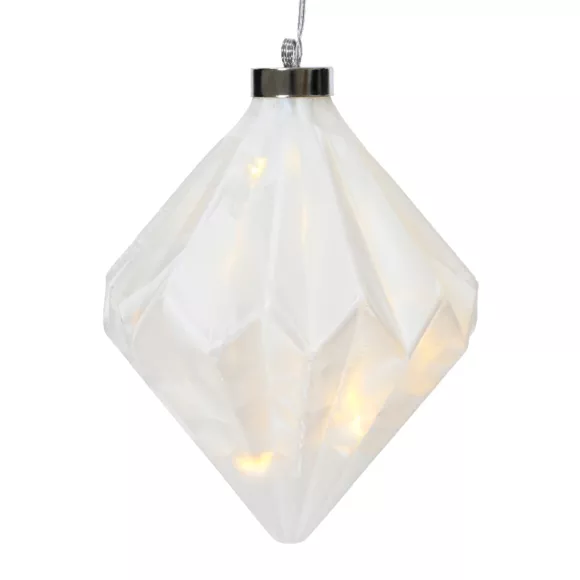 Eminza Suspension Lumineuse En Verre à Piles 15 LED (H20 Cm) Diamant Glacé Blanc Chaud
