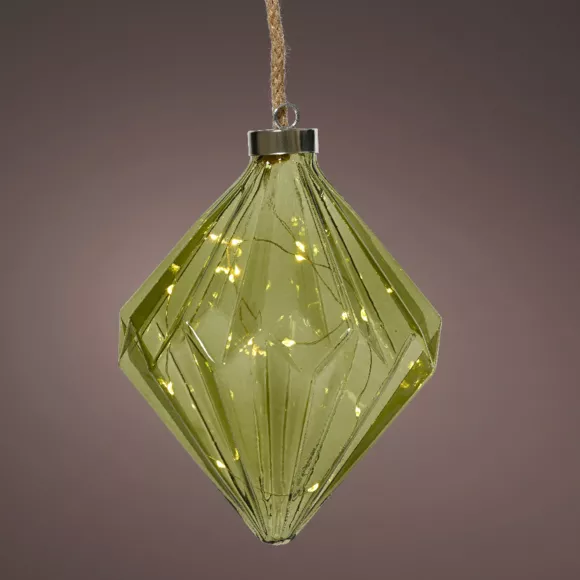 Eminza Suspension Lumineuse En Verre à Piles 15 LED (H20 Cm) Diamant Thé Vert