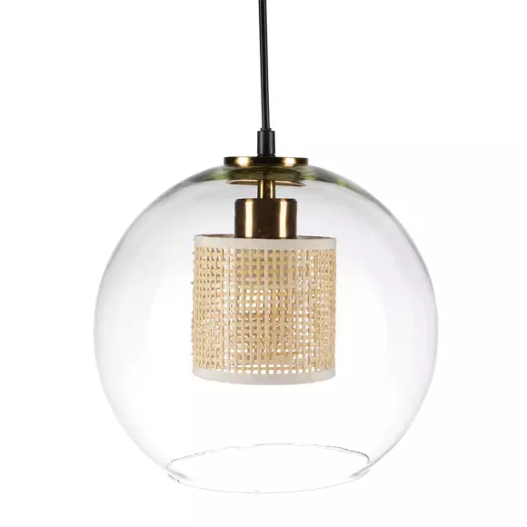 Eminza Suspension Lumineuse En Verre Et Cannage (D25 Cm) Sicilia Beige
