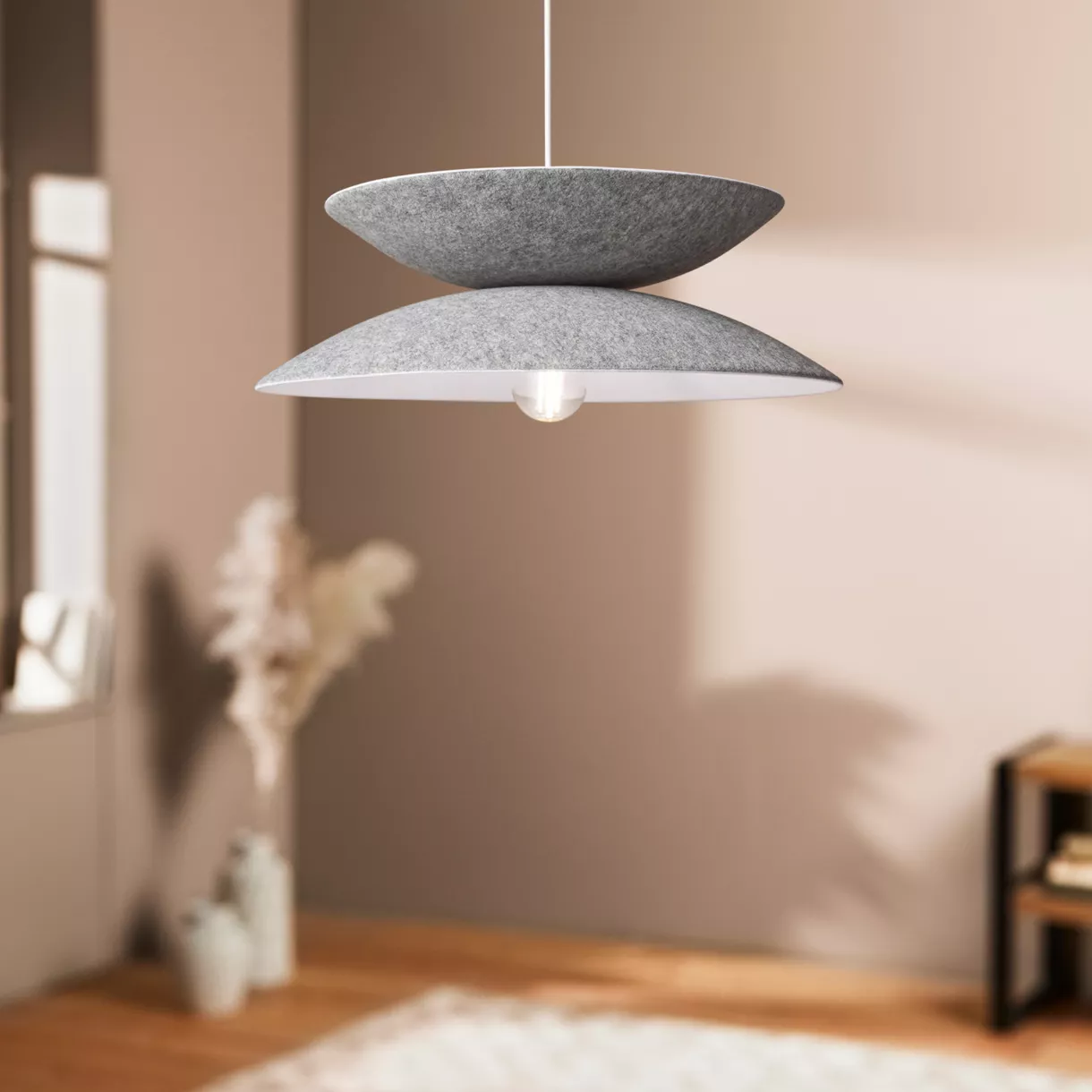 eminza Suspension lumineuse feutre et métal (D46 cm) Nimbus Grise