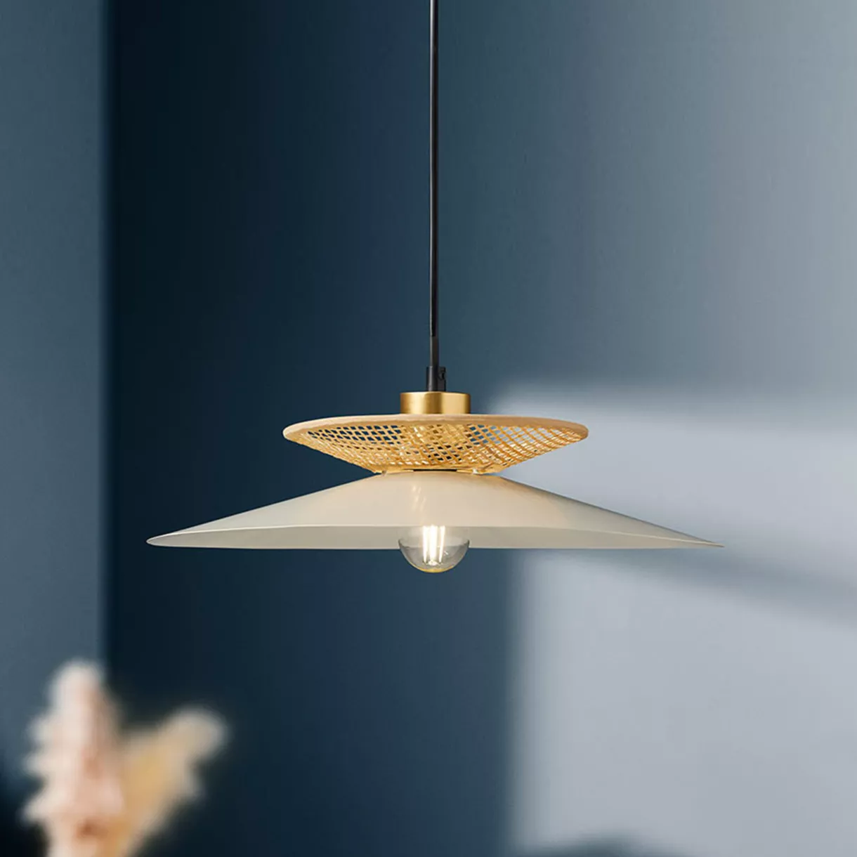 eminza Suspension lumineuse métal et bambou (D36 cm) Envertito Beige
