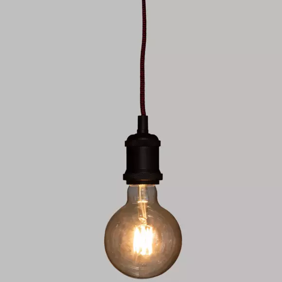 Eminza Suspension Lumineuse Simple (H120 Cm) Noir Et Cordon Rouge