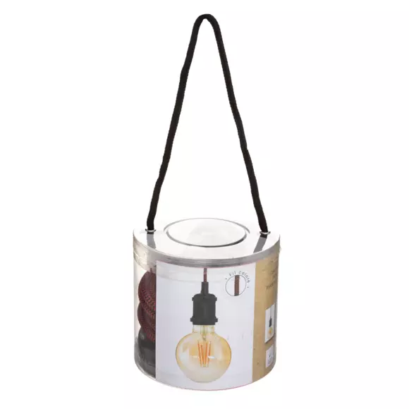 Eminza Suspension Lumineuse Simple (H120 Cm) Noir Et Cordon Rouge