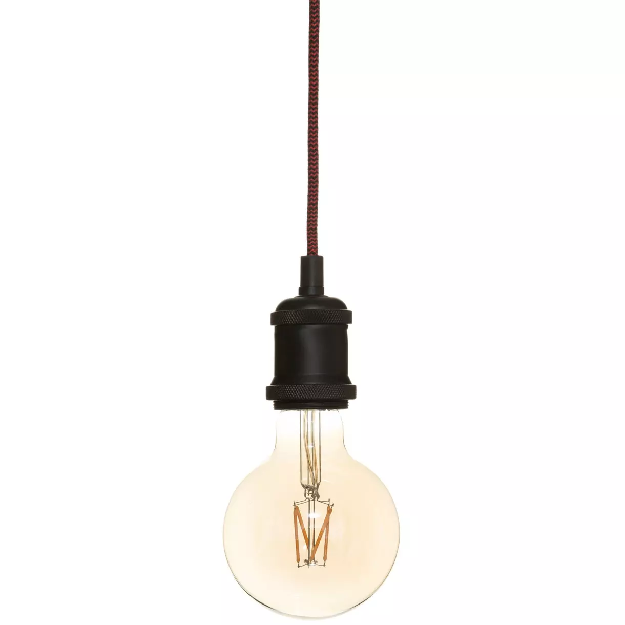 eminza Suspension lumineuse simple (H120 cm) Noir et cordon rouge