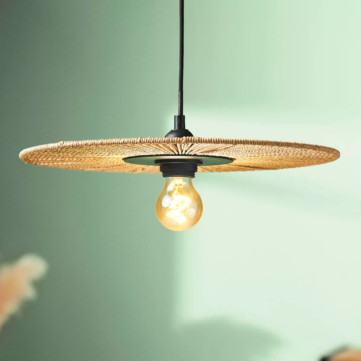 eminza Suspension ronde en corde (D38 cm) Aurora Naturel et noir