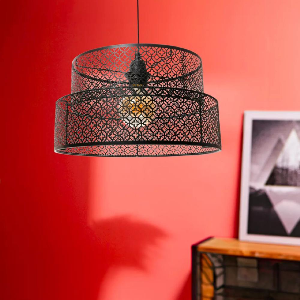 eminza Suspension ronde métal marocaine (D34 cm) Gigogne Noir