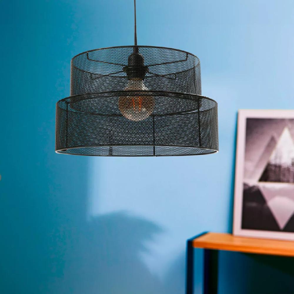 eminza Suspension ronde métal nid d'abeille (D34 cm) Gigogne Noir