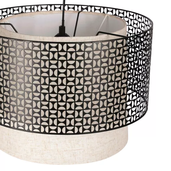 Eminza Suspension Ronde Métal Vintage (D35 Cm) Arsène Noir Et Beige