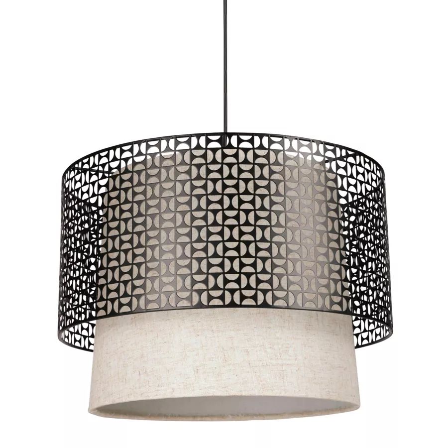 Eminza Suspension Ronde Métal Vintage (D35 Cm) Arsène Noir Et Beige