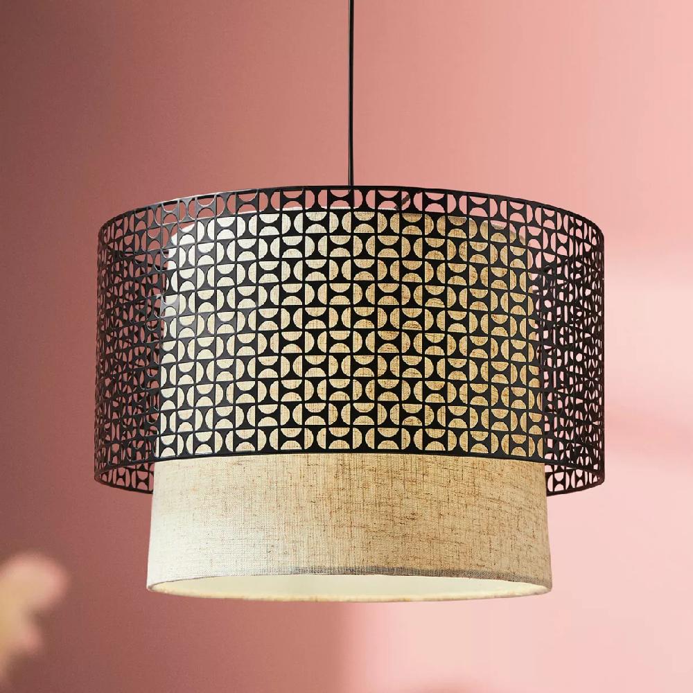 eminza Suspension ronde métal vintage (D35 cm) Arsène Noir et beige