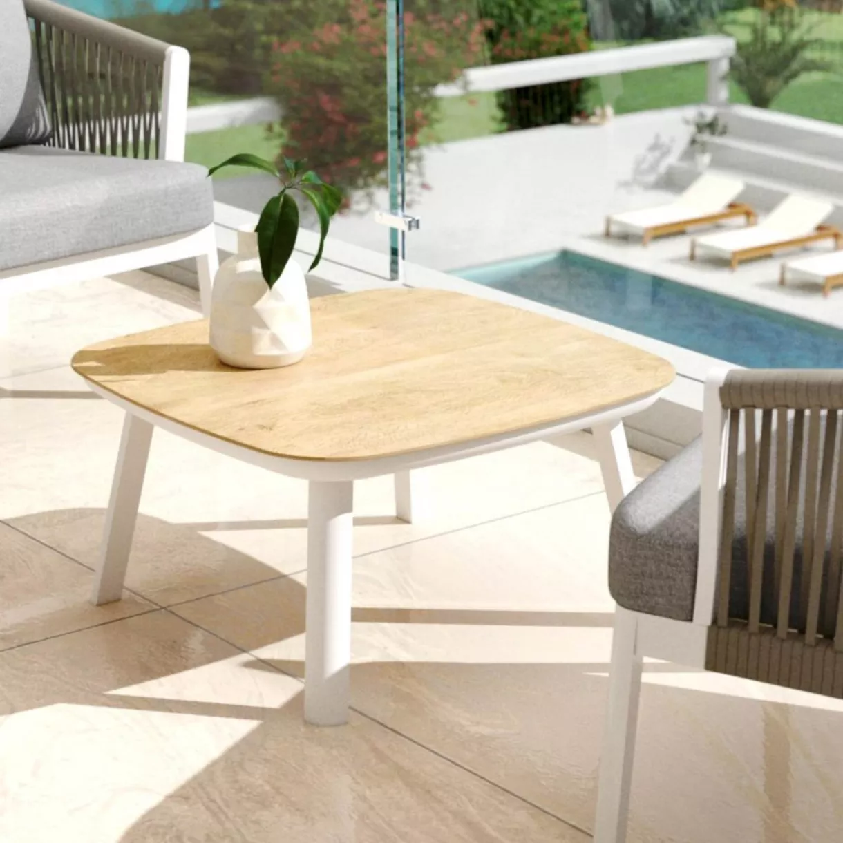 eminza Table basse de jardin carrée aluminium Amalfi Blanc