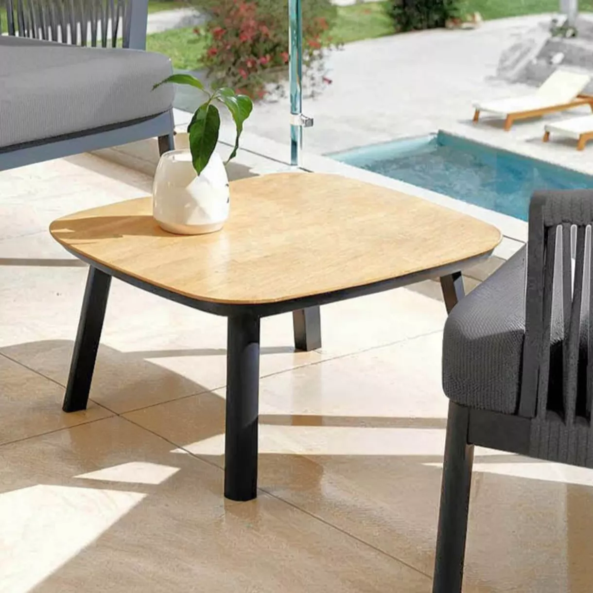 eminza Table basse de jardin carrée en aluminium Amalfi Gris anthracite