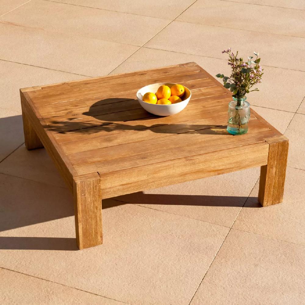 eminza Table basse de jardin carrée en bois (94 x 94 cm) Bornéo Naturel